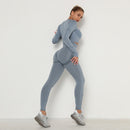 Nahtloses Frauen-Sport-Set für Fitnessstudio, Langarm-Oberteil, hohe Taille, Bauchkontrolle, Leggings, Kleidung, nahtloser Sportanzug, sexy Beute, Mädchen