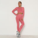 Nahtloses Frauen-Sport-Set für Fitnessstudio, Langarm-Oberteil, hohe Taille, Bauchkontrolle, Leggings, Kleidung, nahtloser Sportanzug, sexy Beute, Mädchen
