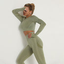 Nahtloses Frauen-Sport-Set für Fitnessstudio, Langarm-Oberteil, hohe Taille, Bauchkontrolle, Leggings, Kleidung, nahtloser Sportanzug, sexy Beute, Mädchen