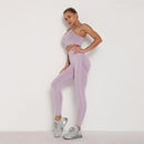 Nahtloses Frauen-Sport-Set für Fitnessstudio, Langarm-Oberteil, hohe Taille, Bauchkontrolle, Leggings, Kleidung, nahtloser Sportanzug, sexy Beute, Mädchen