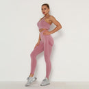 Nahtloses Frauen-Sport-Set für Fitnessstudio, Langarm-Oberteil, hohe Taille, Bauchkontrolle, Leggings, Kleidung, nahtloser Sportanzug, sexy Beute, Mädchen