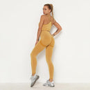 Nahtloses Frauen-Sport-Set für Fitnessstudio, Langarm-Oberteil, hohe Taille, Bauchkontrolle, Leggings, Kleidung, nahtloser Sportanzug, sexy Beute, Mädchen