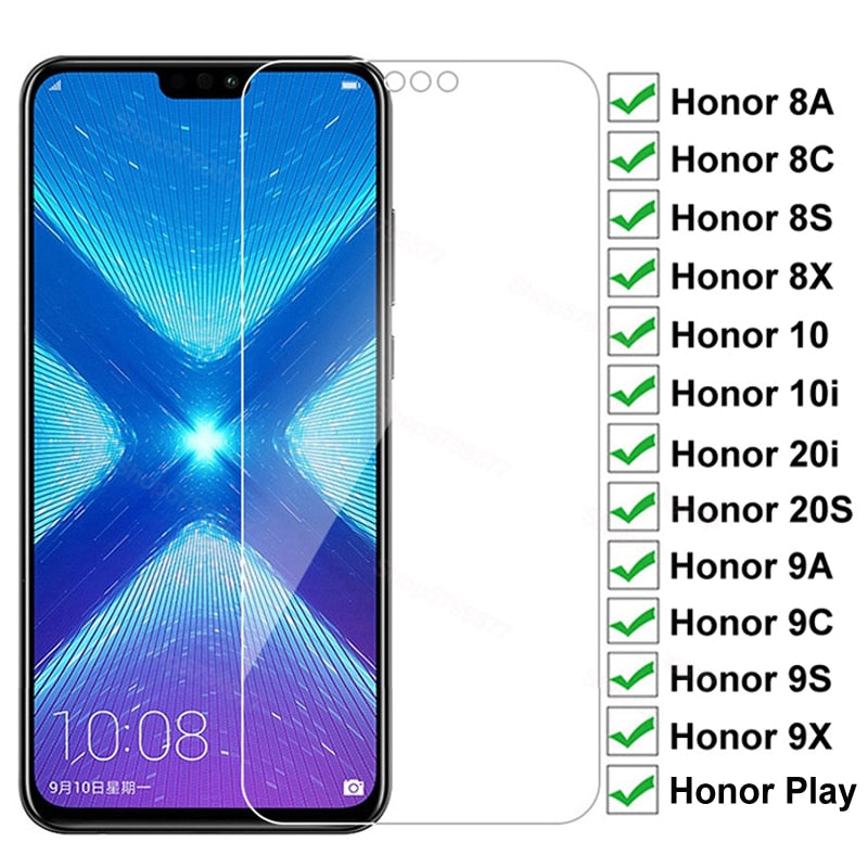 Vidrio protector 9D para Huawei Honor 8X 8A 8C 8S 9A 9C 9S 9X Protector de pantalla templado Honor 10i 20i 20S Play Glass Film Case