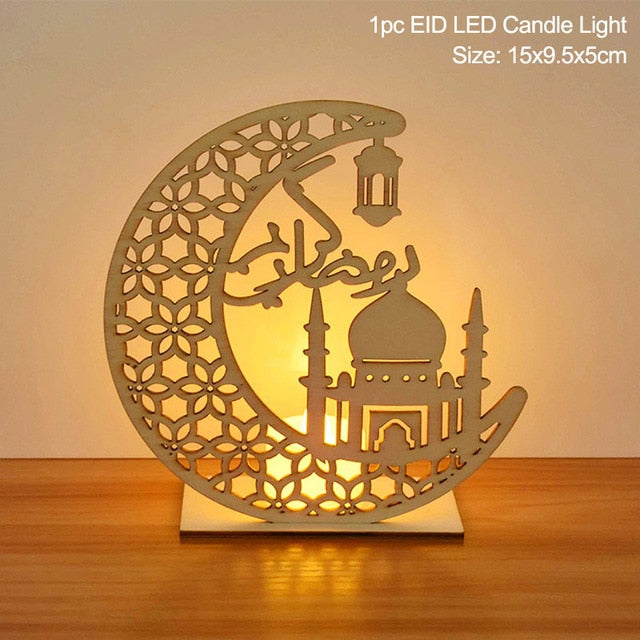 Colgante de madera EID Mubarak con velas LED, decoraciones de Ramadán para el hogar, fiesta musulmana islámica, decoración Eid Kareem Ramadan