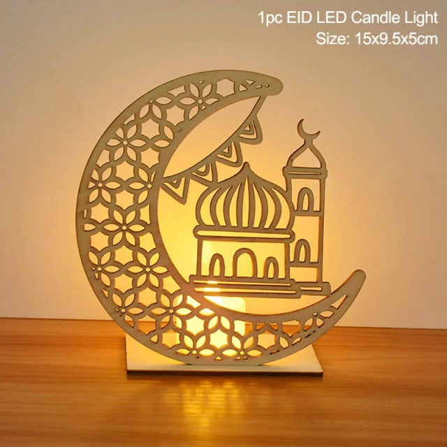 Colgante de madera EID Mubarak con velas LED, decoraciones de Ramadán para el hogar, fiesta musulmana islámica, decoración Eid Kareem Ramadan