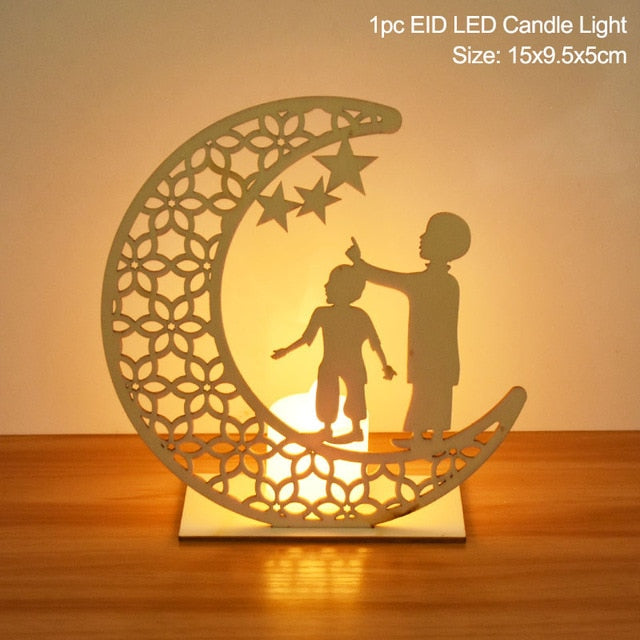 Colgante de madera EID Mubarak con velas LED, decoraciones de Ramadán para el hogar, fiesta musulmana islámica, decoración Eid Kareem Ramadan