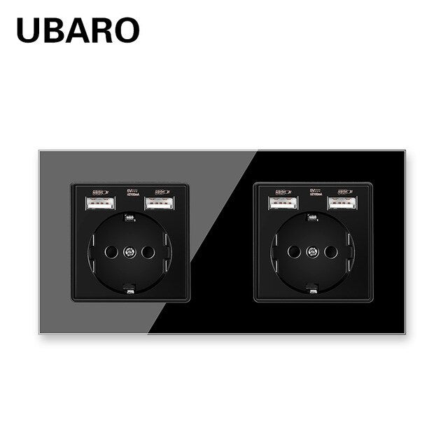 UBARO German Standard 16A Kristallglasscheibe Wandsteckdose Power Steckdose Stopkontakt Steckdose Home Outlet AC100-250V