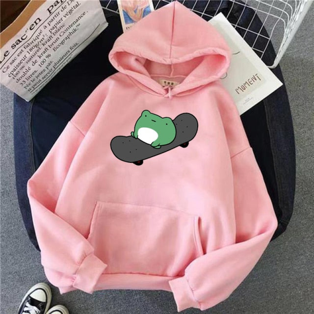 2021 Springtime Skateboard frog oversized Sweatshirt men and women's  Hoodies Harajuku Warm Pullover Womens Korean Style Hoodie