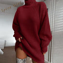 Women Turtleneck Knitted Sweater Dress Autumn Winter Long Sleeve Woman Sweaters Dress Oversized водолазка женская свитер женский