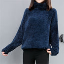 Spring 2019 new knitwear women's long-sleeved gold velvet Snowier high-necked loose-fitting sweater girl