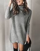 Fashion Turtleneck Long Sleeve Sweater Dress Women 2020 Autumn Winter Loose Tunic Knitted Casual Pink Gray Clothes Solid Dresses