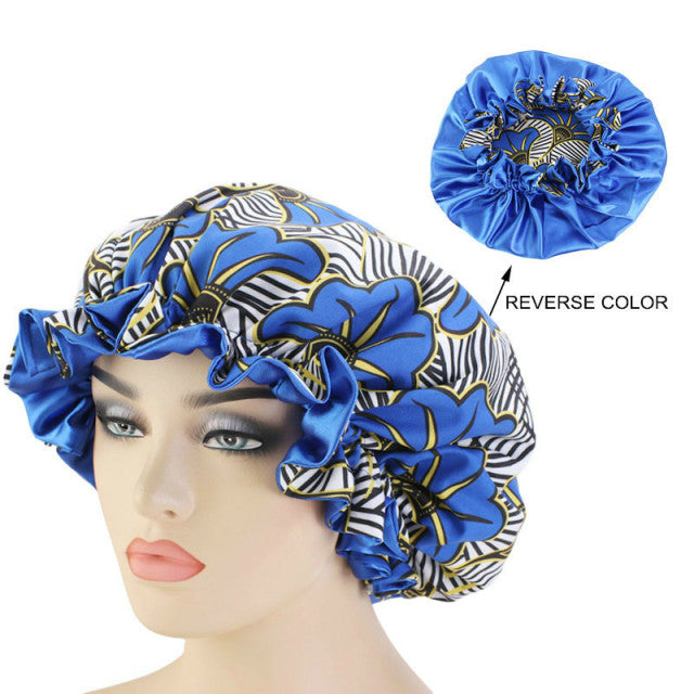 Neue feste Frauen-Satin-Mütze-Art- und Weisefleck-seidige große Mütze für Dame-Schlaf-Kappe Headwrap-Hut-Haar-Verpackungs-Zusatz-Großverkauf