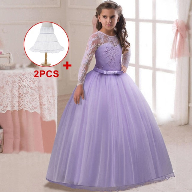 Retail Kids Party Evening Gowns Lace Ball Gown Flower Girl Dresses For Weddings First Communion Dresses For Girls