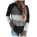 Fashion Blouse Women Casual Patchwork V-neck Long Sleeves Hooded Sweater Blouse Tops Blusas Femininas De Verão Top Femme