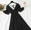 2021 Summer Women Ruffled Short-sleeved Chiffon Dress V-neck High Waist Floral Print Beach Midi Dresses Backless Sexy Vestidos