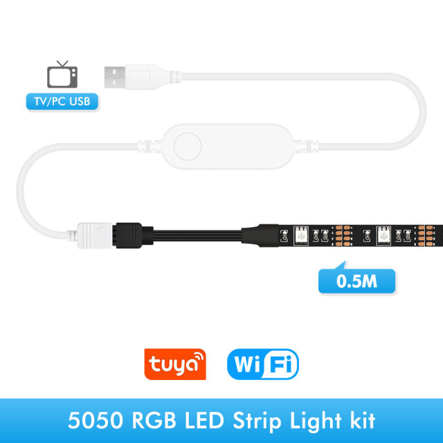 USB-TV-LED-Streifen RGB-Band Tuya Smart Wifi Flexibles Licht Lampe Bildschirm TV-Hintergrundbeleuchtung Unterstützung Alexa Google 50CM 1M 2M 3M 4M 5M