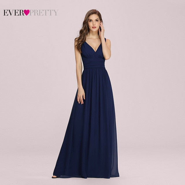 Royal Blue Bridesmaid Dress Plus Size Ever Pretty A Line V Neck Chiffon Elegant Pink Long Dress For Wedding Party For Woman 2021