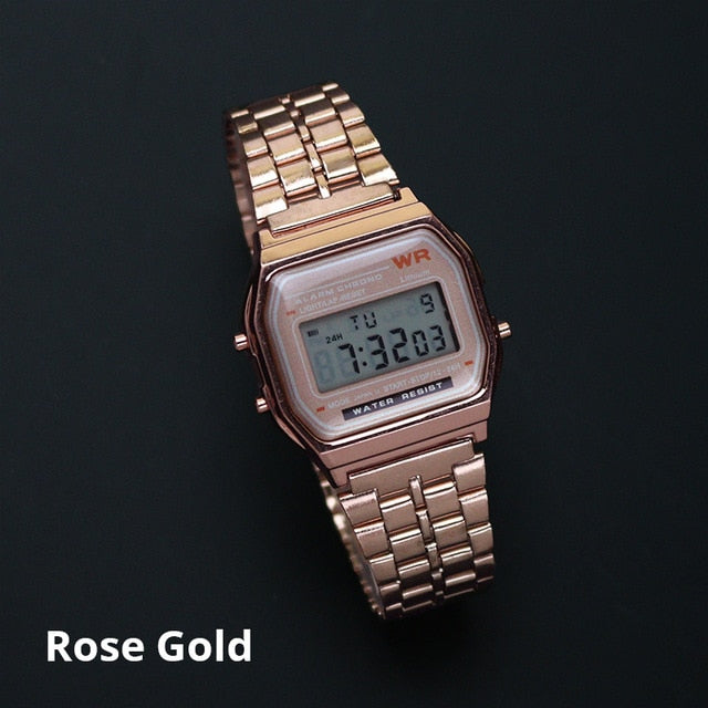 Relojes de plata y oro rosa para Hombre y mujer, Reloj de estilo Retro con pantalla Digital electrónica, Reloj Masculino para Hombre