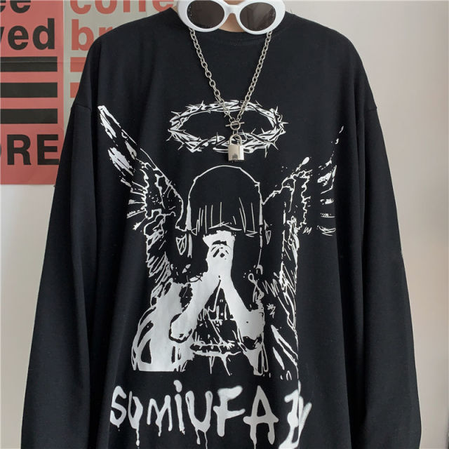 Camisetas de manga larga para hombre, estampado de otoño, gótico, Vintage, Ulzzang, acogedor, ropa de calle, 5XL, holgado, coreano, de moda, Harajuku BF, nuevo