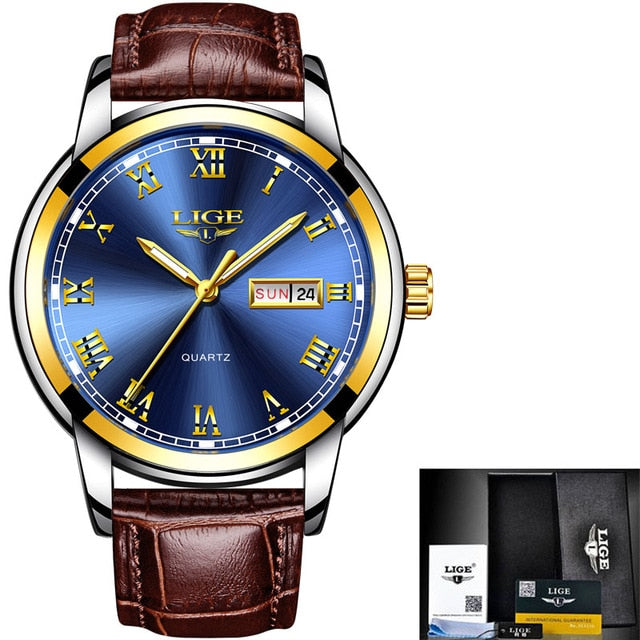 ¡Novedad de 2021! Relojes para hombre, cronógrafo de cuero de la mejor marca LIGE, reloj deportivo resistente al agua con fecha automática, reloj de cuarzo para hombre, reloj Masculino