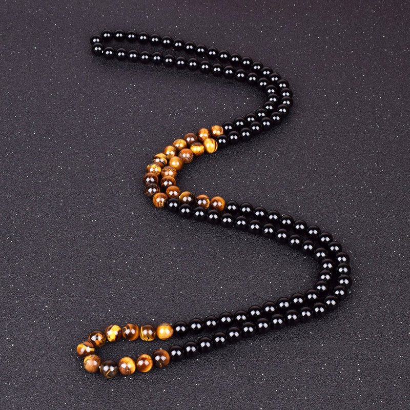 Schwarze Onyxe Meditationshalsketten für Frauen Mode Natur Tigerauge Stein Obsidian Halsketten Männer Yoga Gebet Handgemachter Schmuck