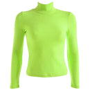 Women Long Sleeve Turtleneck Ribbed Knitted Sweater Neon Solid Slim Jumper Tops X7XC