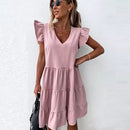 Vestido de verano 2021 para mujer, de lunares, informal, holgado, fino, para fiesta en la playa, de talla grande, con escote en V, minivestido femenino