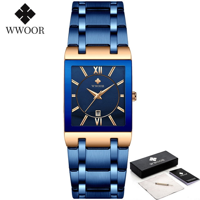 Relogio Masculino WWOOR Gold Uhr Männer Quadratische Herrenuhren Top-Marke Luxus Golden Quarz Edelstahl Wasserdichte Armbanduhr