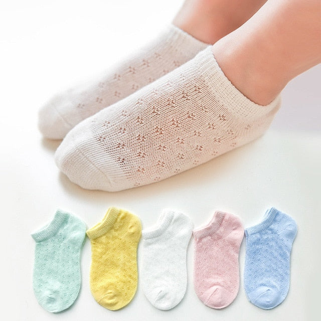 5 par/lote de calcetines de algodón para niños, niñas y bebés, calcetines ultrafinos de moda transpirables de malla sólida para verano, 1-12T, adolescentes y niños