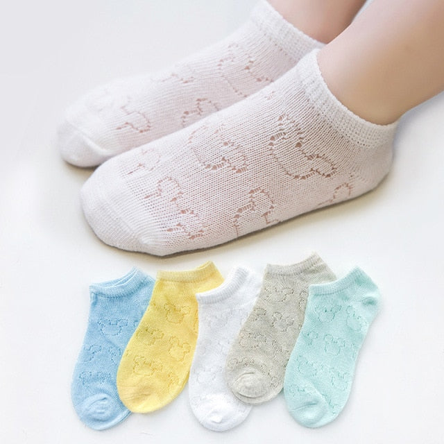 5 par/lote de calcetines de algodón para niños, niñas y bebés, calcetines ultrafinos de moda transpirables de malla sólida para verano, 1-12T, adolescentes y niños