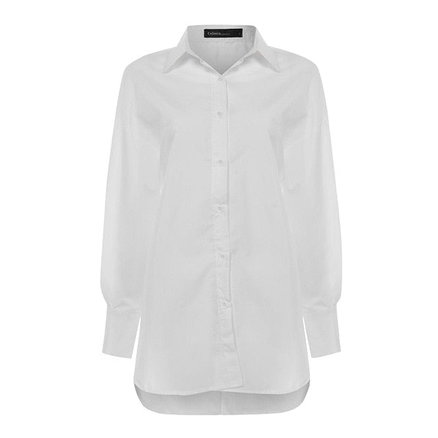 Celmia Women White Shirt 2021 Oversized Shirts Fashion Lapel Casual Solid Long Sleeve Buttons Asymmetrical Top Autumn Blusas 5XL