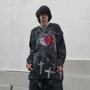 Japanese Broken Heart Printed Holes Ripped Vintage Sweater Tall Girls Gothic Punk Retro Black Darkness Pull Sweaters For Couples