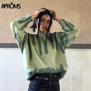 Aproms Eleganter grüner gestreifter Druck übergroße Pullover Damen Winter O-Ausschnitt lose lange Pullover Streetwear warme Oberbekleidung 2021