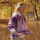 Aproms Eleganter grüner gestreifter Druck übergroße Pullover Damen Winter O-Ausschnitt lose lange Pullover Streetwear warme Oberbekleidung 2021