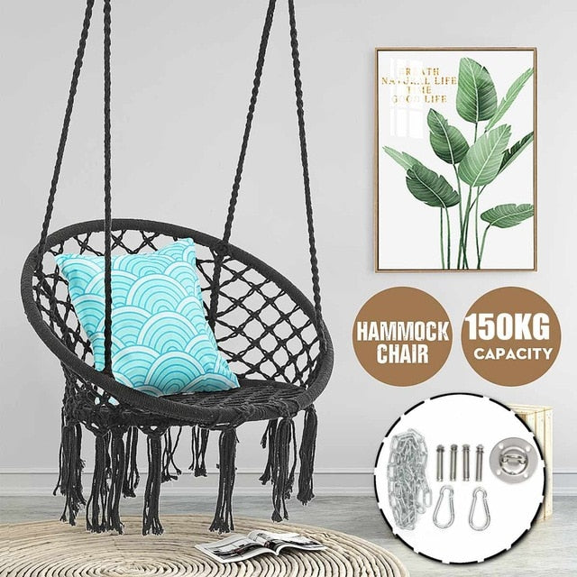 150KG Round Hammock Round Hammock Swing Hanging Chair Outdoor Indoor Furniture Hammock Chair for Garden Dormitory Child Adult