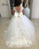 Puffy Tulle Lace Ball Gown Flower Girl Dresses Long Sleeve Girl Princess Dress Illusion Girl Wedding Party Dress First Communion