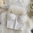 Camis para mujer camisola nueva Sexy mujer Crop Tops encaje espalda descubierta camiseta sin mangas mujer lindo chaleco elegante francés Chic ropa