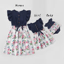 Irregular Mother Daughter Macthing Dresses Family Set Flower Mom Mum Baby Mommy and Me Clothes Fashion Women Girls Cotton Dress