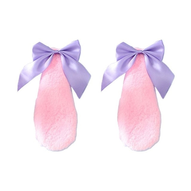 Kawaii Women Girls Hair Clip Cute Rabbit Bunny Plush Lop Ears Hairpin Candy Color Ribbon Bowknot Lolita Cosplay Hair Accessories