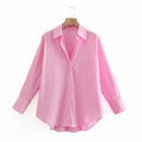 Zevity New Women Simply Candy COlor Single Breasted Poplin Shirts Office Lady Long Sleeve Blouse Roupas Chic Chemise Tops LS9114