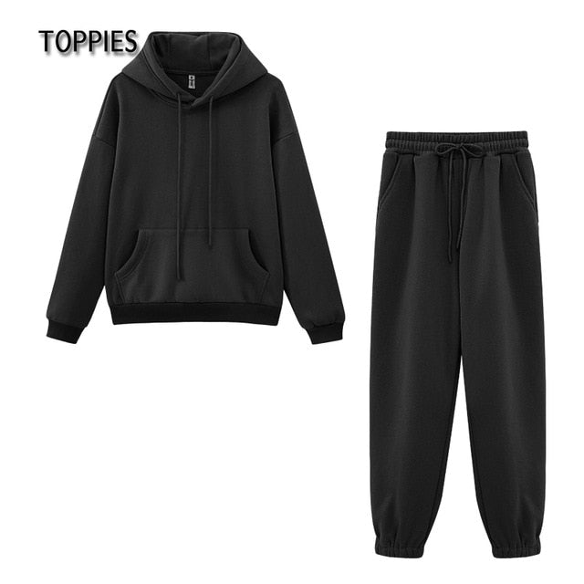Toppies Women's Tracksuits Sports Pants Suit Casual Hoodies Fleece Sweatshirt Female Jacket Sweatpants Harajuku Clothes