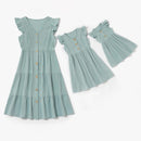 Irregular Mother Daughter Macthing Dresses Family Set Flower Mom Mum Baby Mommy and Me Clothes Fashion Women Girls Cotton Dress