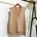 V-neck knitted Vest Women's Sweater Autumn And Winter New Korean Loose Wild Pink Sweater Vest Women Sleeveless Sweater 11810