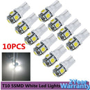 10Pcs T10 W5W 5050 5SMD Reading Dome Lamp Car LED 168 194 192 DC 12V License Plate Bulbs Marker Light Wedge Lights White blue