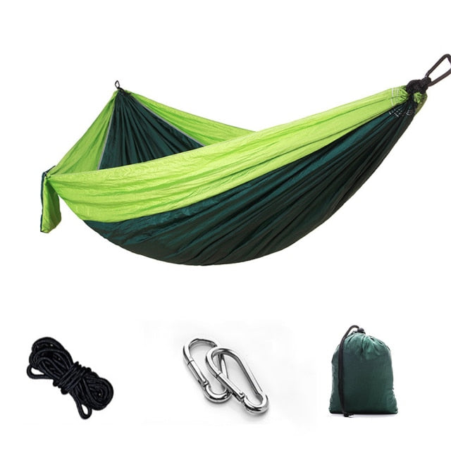 Hamaca portátil para acampar, cama colgante doble, hamaca de paracaídas de nailon ligero, supervivencia al aire libre, viajes, ocio, dormir