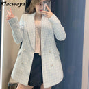 Women Suit Jacket Tweed Blazer Women Jacket Femme Plaszcz Wiosenny Damski Sobrecamisa Cuadros Plaid Checkered Blazer