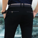 Men's Premium No-Iron Straight-Fit Flat-Front Elastic Dress Fashion Pants Long Formal Business Trousers