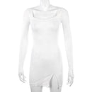 Women Winter Dress Women 2021 New Arrivals Sexy Long Sleeve Lace Split Black White Solid Party Dresses Vestidos
