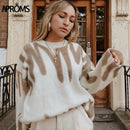 Aproms Eleganter grüner gestreifter Druck übergroße Pullover Damen Winter O-Ausschnitt lose lange Pullover Streetwear warme Oberbekleidung 2021