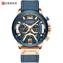Relojes deportivos informales CURREN para hombre, reloj de pulsera de cuero militar de lujo de marca superior azul, reloj de pulsera cronógrafo de moda para hombre